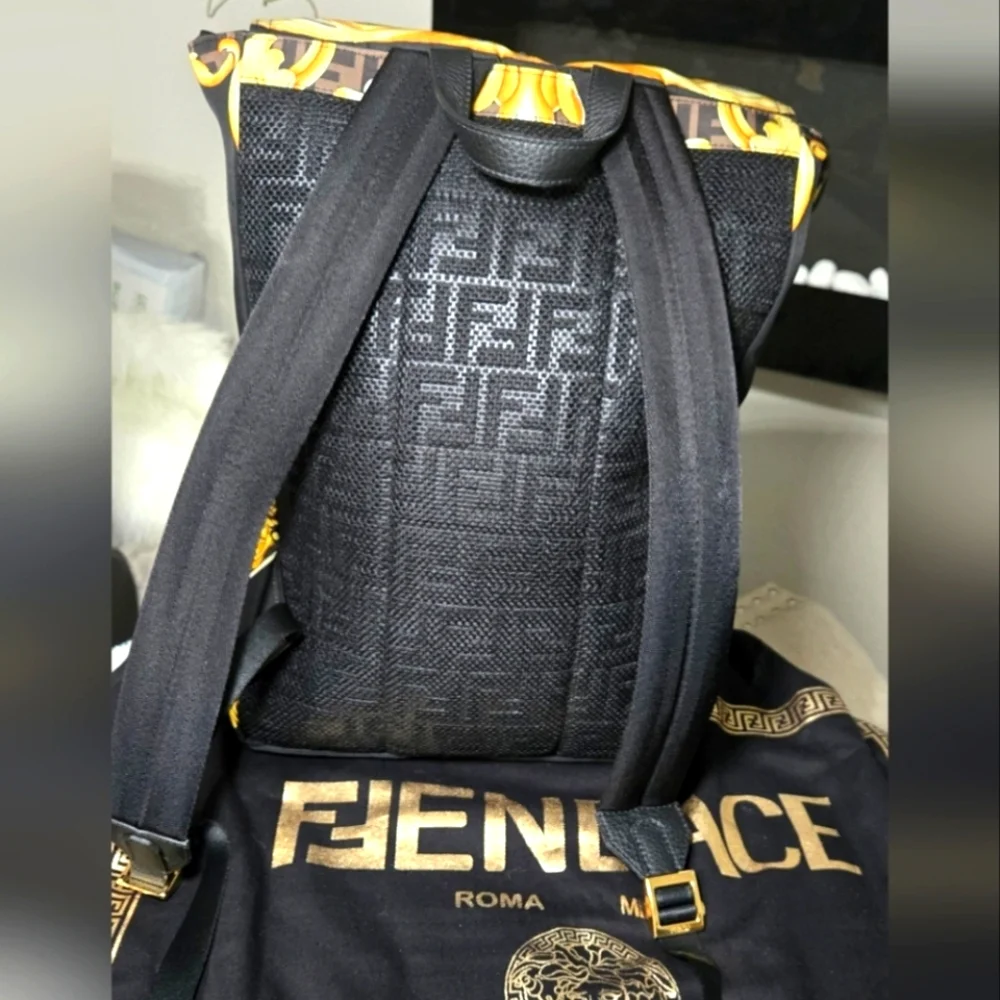 FENDACE Fendi/Vesace Collab Black and Gold Men's / Women's / Unisex Backpack